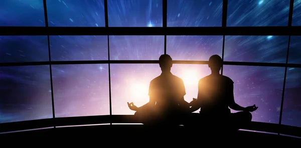 Man and woman doing meditation — Stock Photo, Image