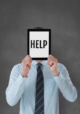 Bir tablet ile Yardım metni holding iş adamı