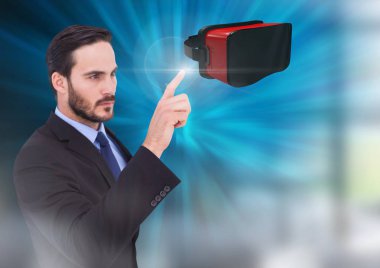 Sanal gerçeklik kulaklık dokunmadan adam 