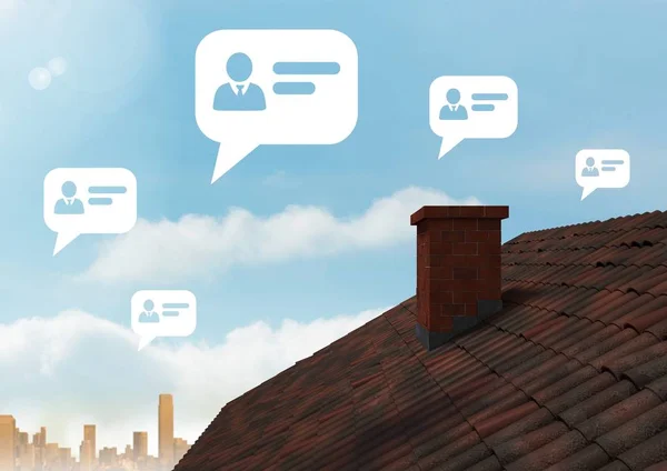 Chat burbujas de perfil sobre el techo y la ciudad —  Fotos de Stock