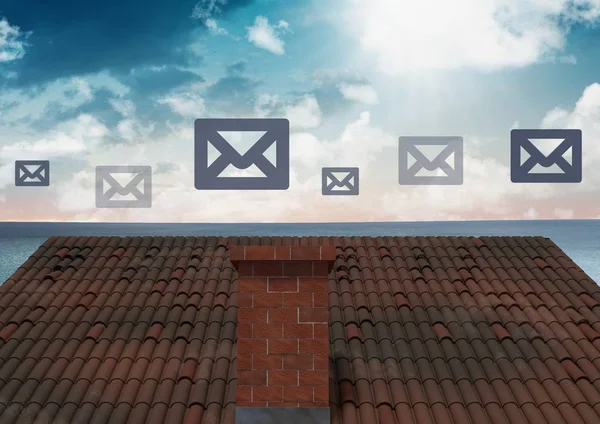 E-posta simgelerinin çatı üzerinde — Stok fotoğraf