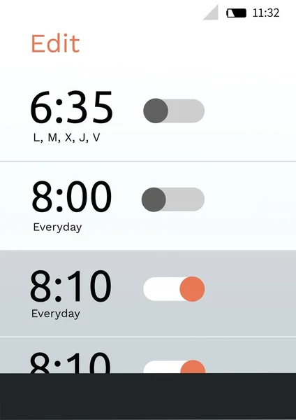 Interfejs aplikacji alarm clock — Zdjęcie stockowe