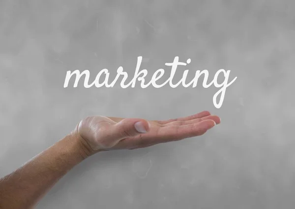 Mão interagindo com texto de negócios de marketing — Fotografia de Stock
