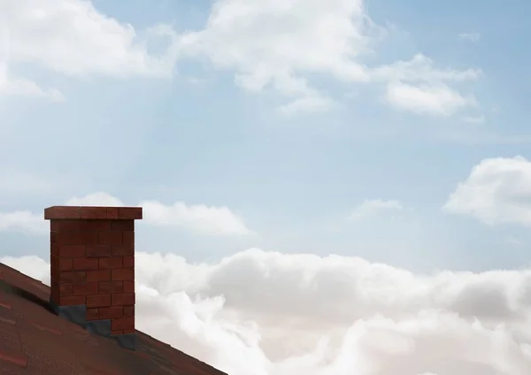 Roof with chimney and blue sky — Stock Photo, Image