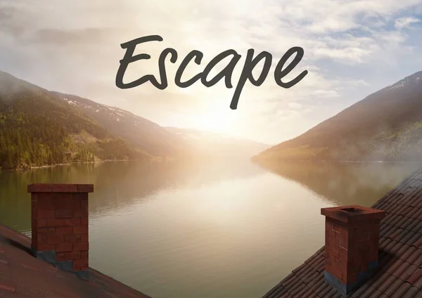 Escape text peste acoperișuri de lac de munte — Fotografie, imagine de stoc