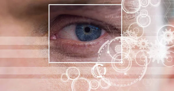 Uomo con occhio focus box dettaglio e interfaccia linee — Foto Stock