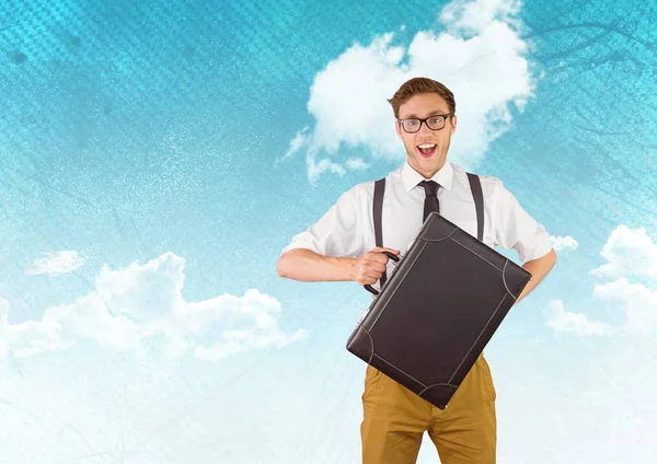Biznesmen z Aktówki z chmury — Zdjęcie stockowe