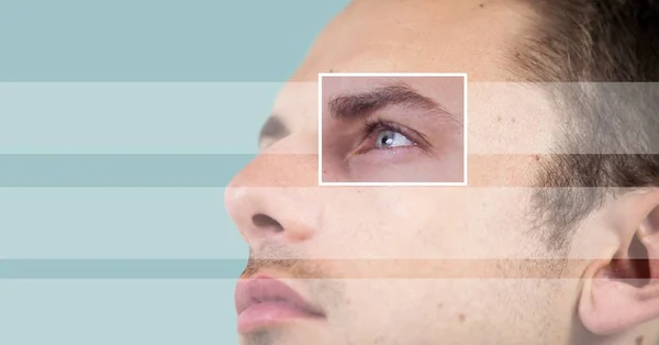 Hombre con ojo detalle caja de enfoque y líneas — Foto de Stock