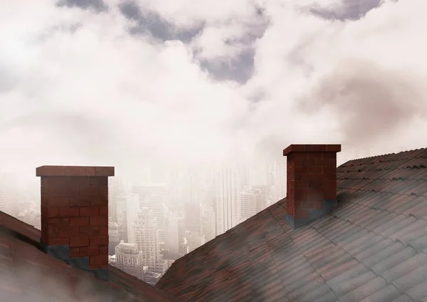 Roofs with chimney and city clouds — Stock Photo, Image