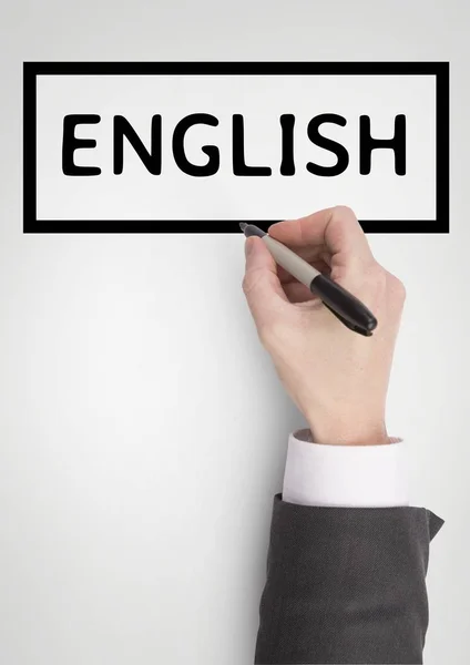 Mano interactuando con el texto de negocios Inglés — Foto de Stock