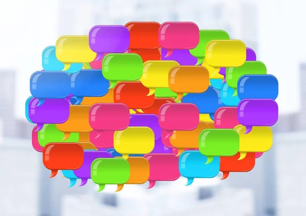 Group of Shiny chat bubbles floating in room — Stock Photo, Image