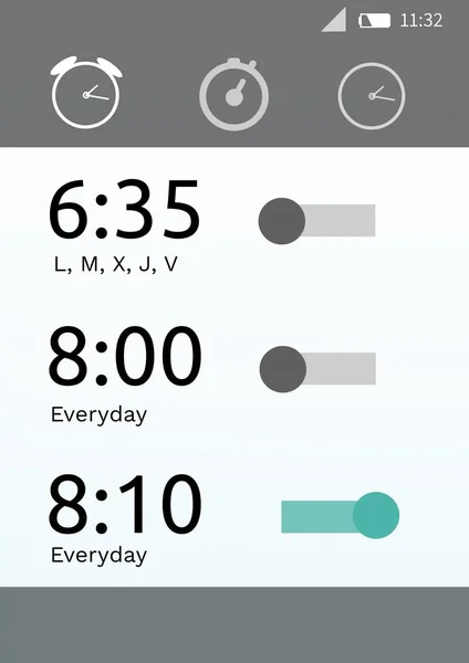 Interface de aplicação do relógio de alarme — Fotografia de Stock