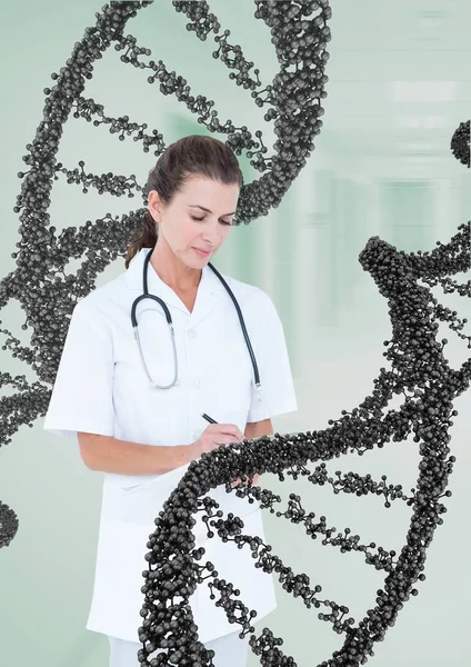 3D Dna dizisi ile duran doktor kadın