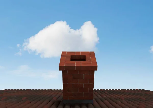 Roof with chimney and blue sky — Stock Photo, Image