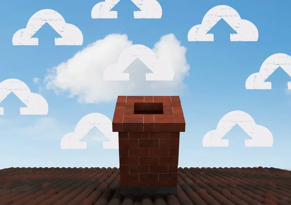 Cloud icons over roof chimney — Stock Photo, Image