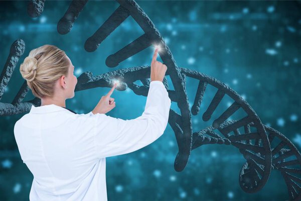 Doctor woman interacting with 3D DNA 