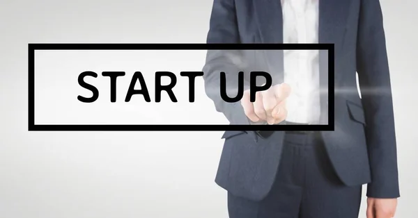 Mano che interagisce con il testo della start-up — Foto Stock