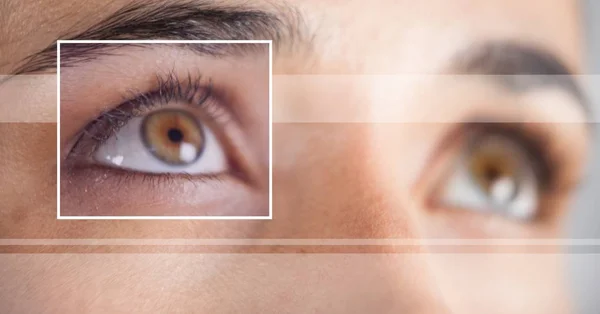 Donna con occhio focus box dettaglio e linee — Foto Stock