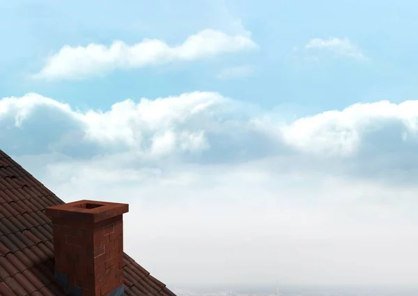 Roof with chimney and sky — Stock Photo, Image