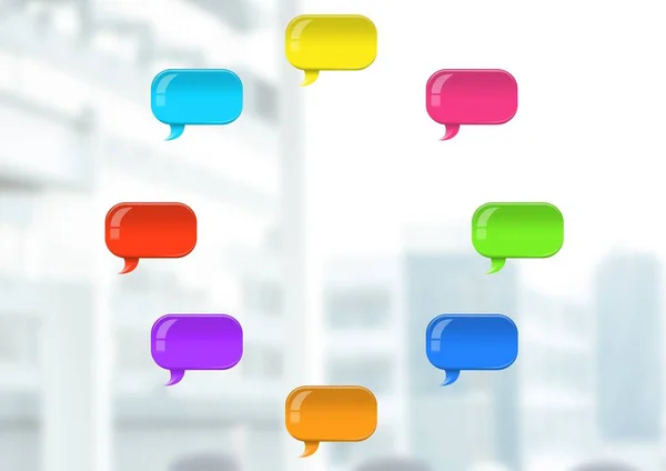 Group of Shiny chat bubbles floating in room — Stock Photo, Image