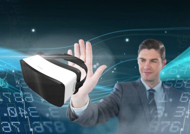 Çok dokunaklı ve sanal gerçeklik mezartaşı geçiş efekti ile etkileşim adam