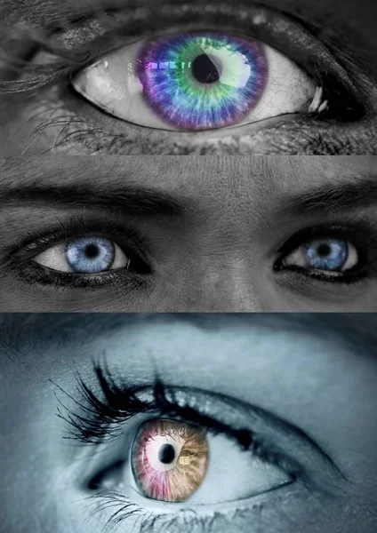Διάφορα χρωματιστά μάτια στη σειρά των τριών — Φωτογραφία Αρχείου