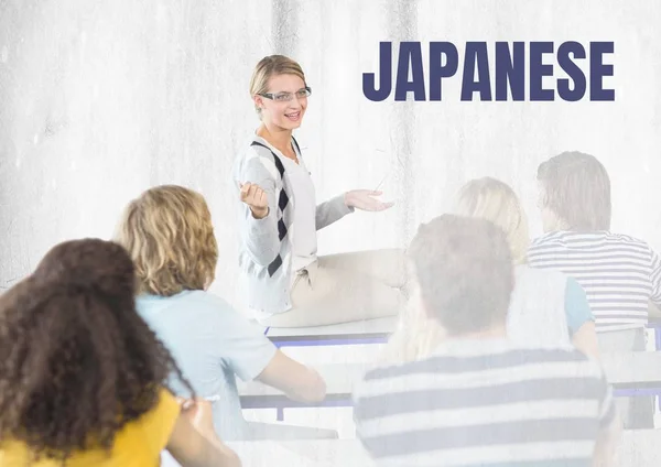 Japonais texte et enseignant avec classe — Photo