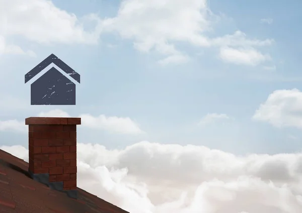 House icon over chimney roof — Stock Photo, Image