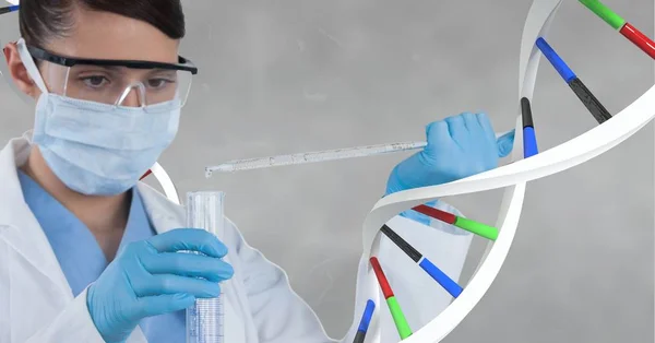 Доктор жінка стоїть з 3D ДНК — стокове фото