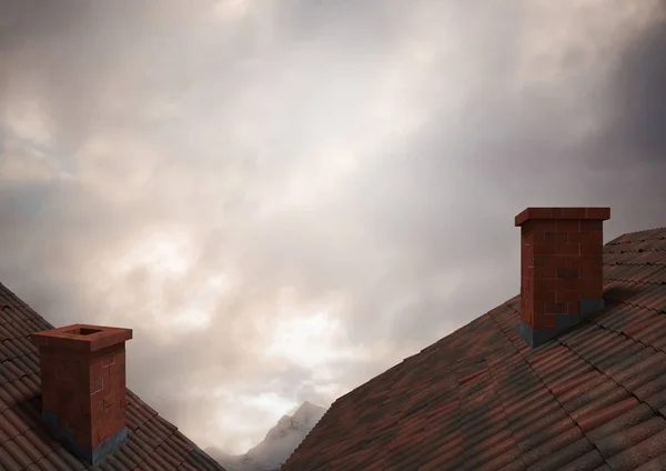 Roofs with chimney and clouds — Stock Photo, Image