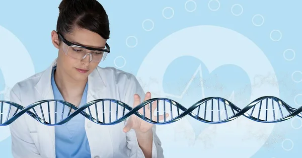 의사 여자 3d Dna 가닥으로 작용 — 스톡 사진