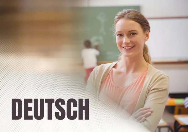 Deutsch text and School teacher with class — Stock Photo, Image