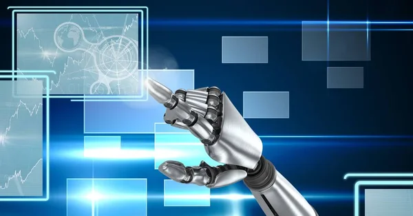 Robô mão interagindo com a tecnologia — Fotografia de Stock