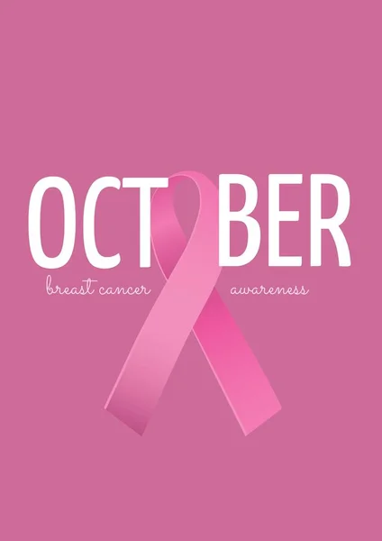 Texto de octubre con cinta rosa y cáncer de mama —  Fotos de Stock