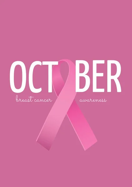 Texto de octubre con cinta rosa y cáncer de mama — Foto de Stock