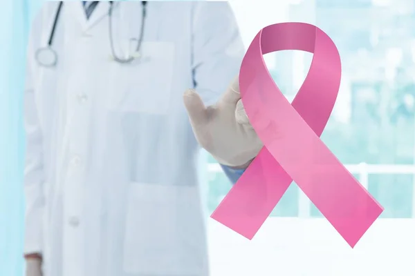 Doctor man with breast cancer awareness ribbon — Stock Photo, Image