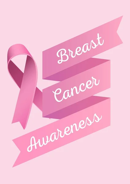 Текст о раке груди и розовая лента — стоковое фото