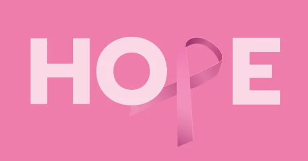 Hoppas texten med rosa band och bröst cancer — Stockfoto