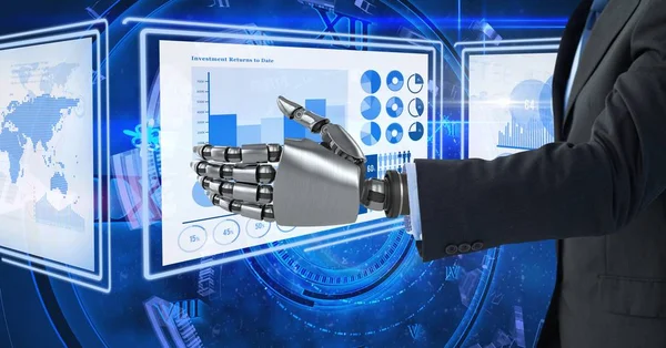 Robot business hand with technology interface