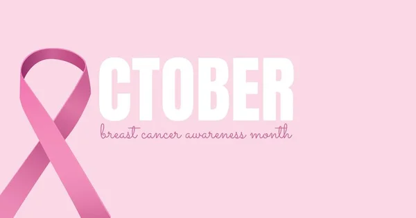 Texto de octubre con cinta rosa y cáncer de mama — Foto de Stock