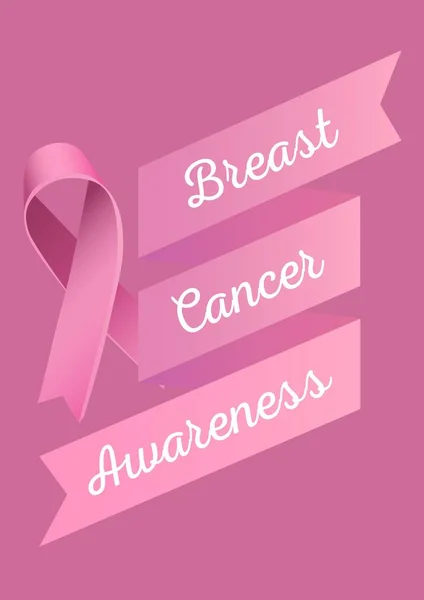 Texto de sensibilización sobre el cáncer de mama y cinta rosa — Foto de Stock