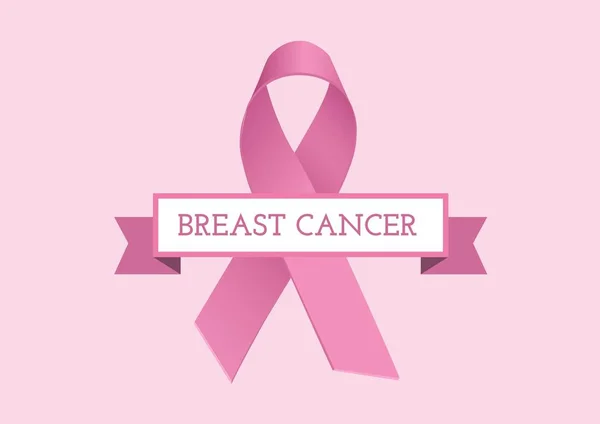 Rakovina prsu text a růžová stuha — Stock fotografie