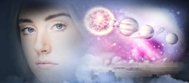  kadın yüzü güneş sistemi karşı  