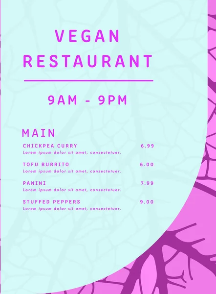 Karty menu z tekstem restauracja wegańskie — Wektor stockowy