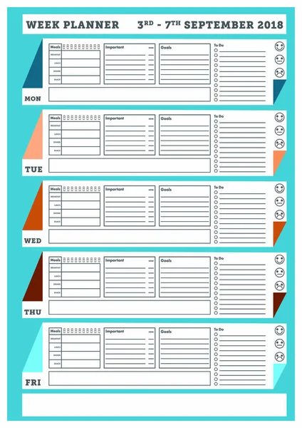 Modelo de Planejador Semanal — Vetor de Stock