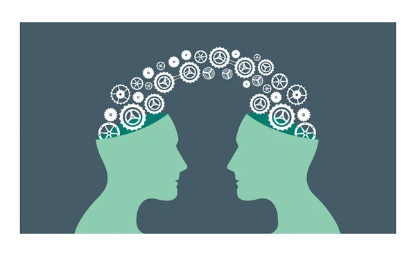 Knowledge sharing between two people heads — Stock Vector