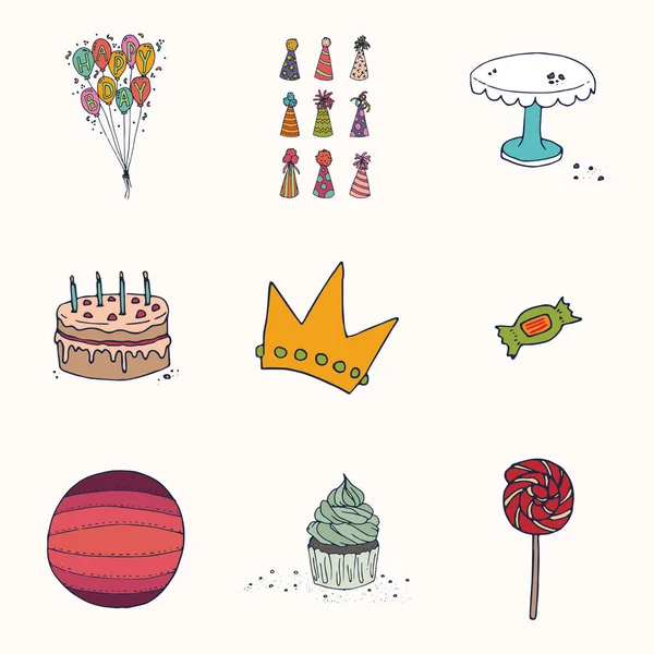 Varios iconos de celebración de cumpleaños — Vector de stock