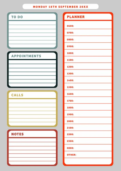 Modèle de planificateur quotidien — Image vectorielle