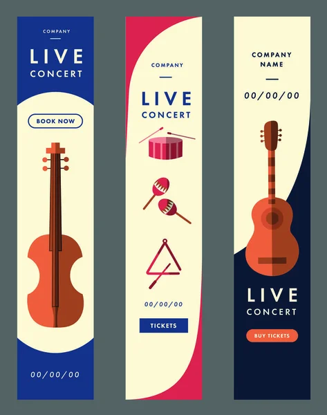 Concert pass avec icône texte et instrument — Image vectorielle