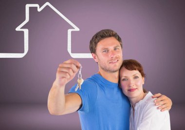 Çift Holding anahtar ile ev kutsal kişilerin resmi 